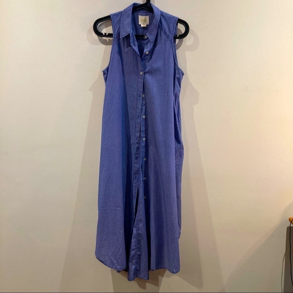MAEVE Sz 2 Pin Stripe 100% Cotton  Sleeveless Pockets Collar Oversized Dress